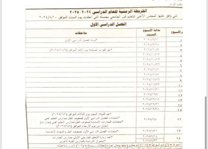 الخريطة الزمنية للعام الدراسي الجديد