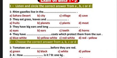 مراجعات نهائية.. امتحان لغة انجليزية على 3 وحدات لـ الصف الرابع الابتدائي ترم اول