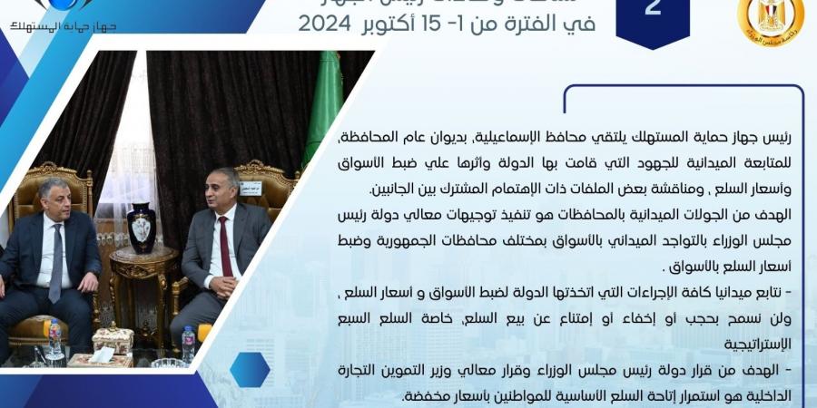 بالإنفوجراف.. حصاد نشاط جهاز حماية المستهلك خلال النصف الأول من أكتوبر الجاري