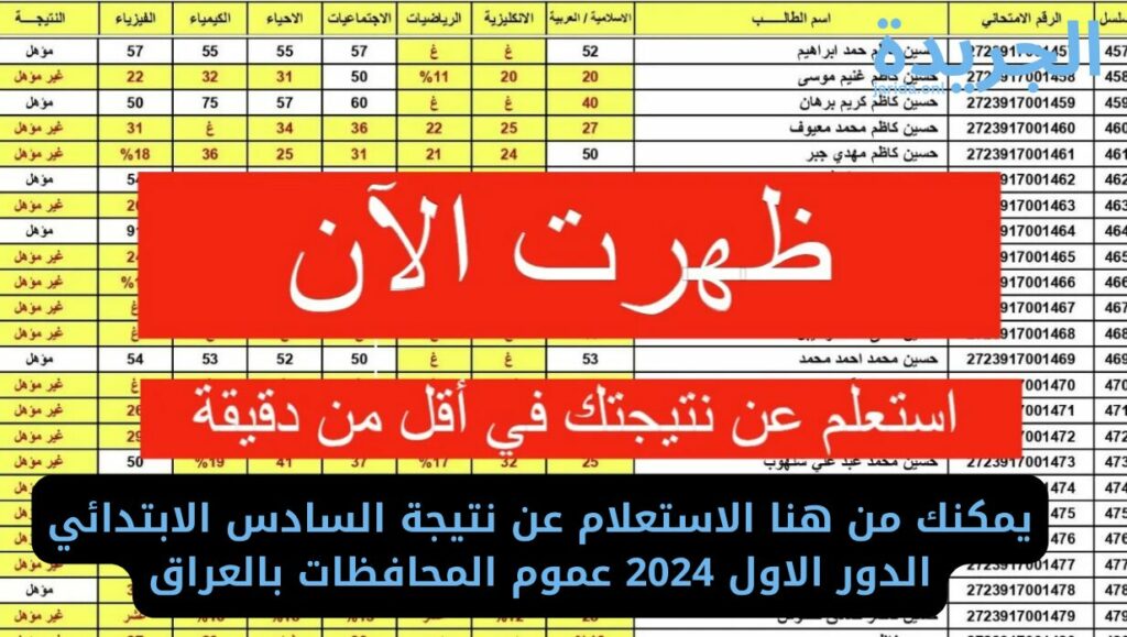 نتيجة السادس الابتدائي الدور الاول 2024