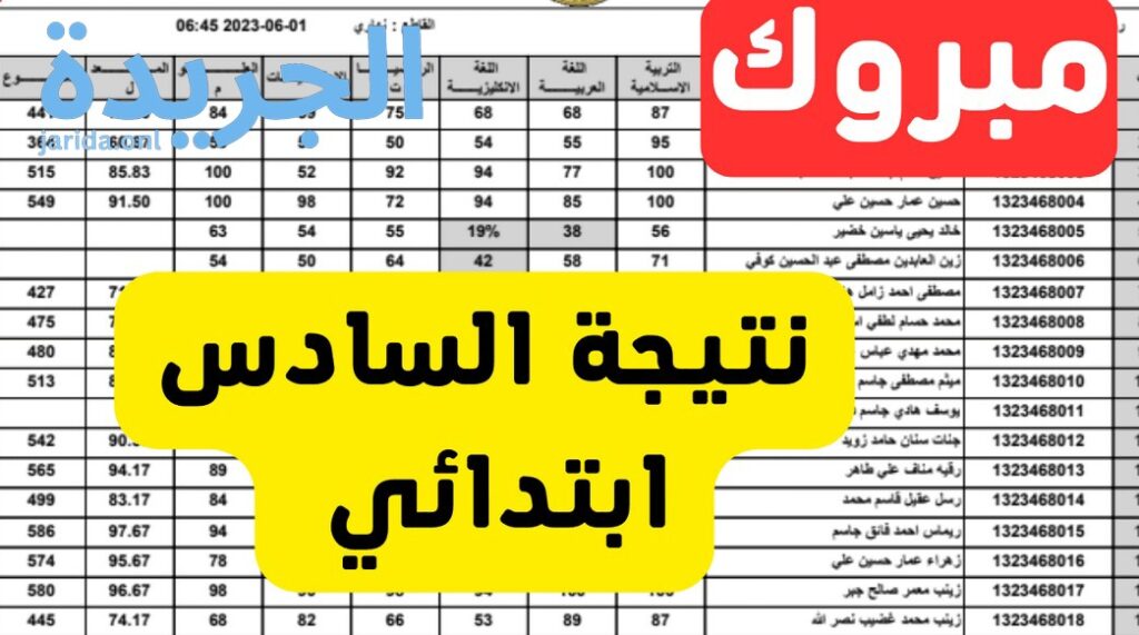 استخراج نتائج السادس الابتدائي 2024
