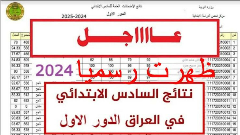 نتيجة الصف السادس الابتدائي في العراق