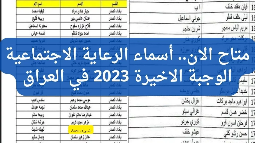 الاستعلام عن أسماء الوجبة الأخيرة للمشمولين بالرعاية الاجتماعية العراق