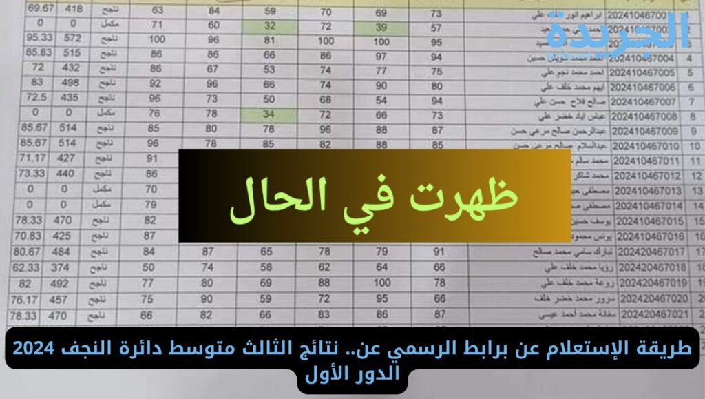 نتيجة الثالث متوسط دائرة النجف الأشرف 2024