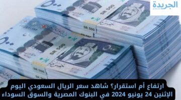 ارتفاع أم استقرار؟ شاهد سعر الريال السعودي اليوم الإثنين 24 يونيو 2024 في البنوك المصرية والسوق السوداء