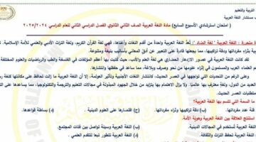 الصف الثاني الثانوي: تقييمات اللغة العربية الأسبوع السابع