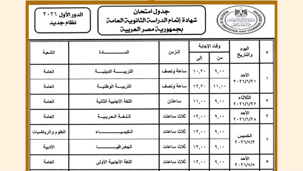 جدول امتحانات الثانوية العامة 2026 النظام الجديد كامل بالتواريخ الرسمية وتحليل تربوي يكشف مميزات الجدول وتأثيره على راحة الطلاب واستعدادهم للامتحانات