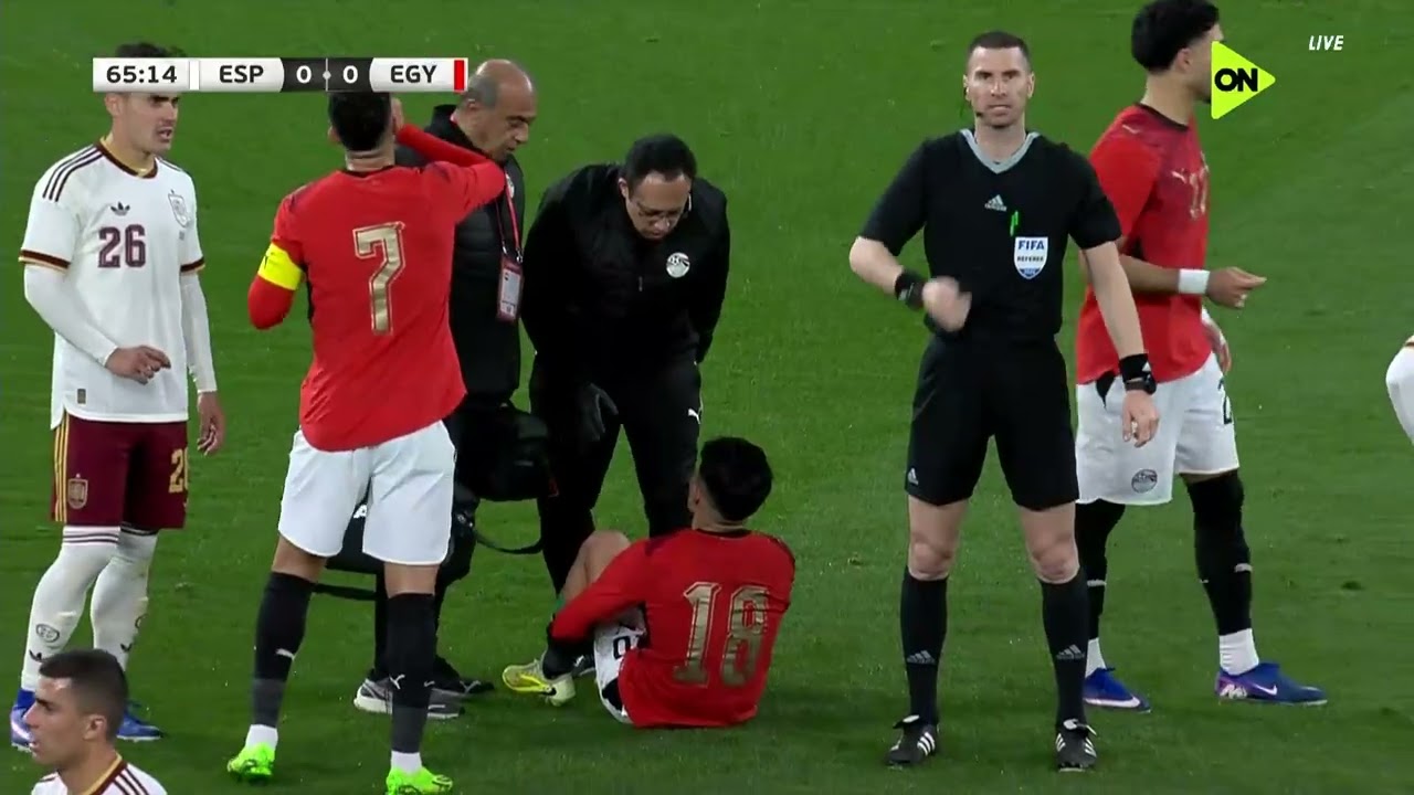 فيديو لحظة اصابه اسلام عيسي في مباراة مصر ضد إسبانيا استعدادًا لكأس العالم 2026